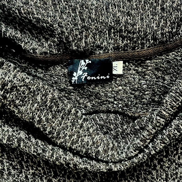 Fenini Cowl Neck Cotton Blend Woven Sweater with Pocket and Front Seam in Black - Picture 2 of 7